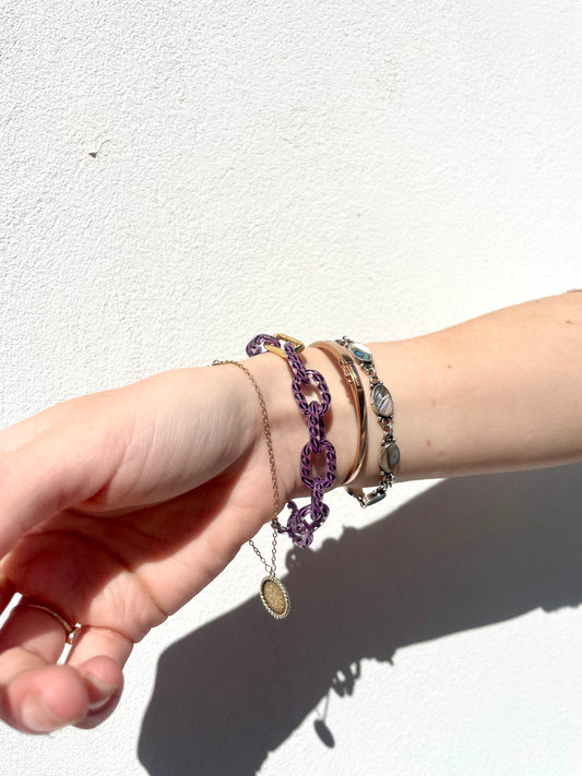 Purple/black Twisty Glass Chain Bracelet