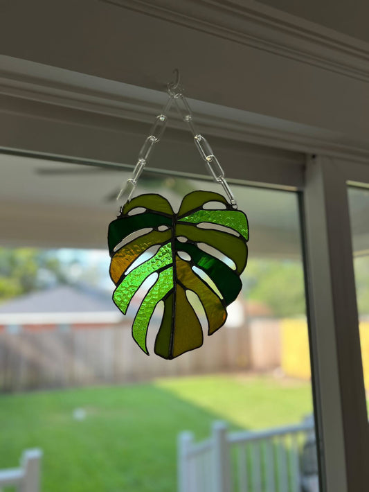 Large Monstera on Glass Chain Stained Glass