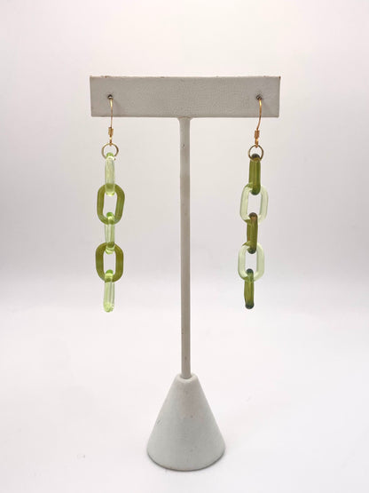 Micro Green Camo Mismatch Chain Earrings