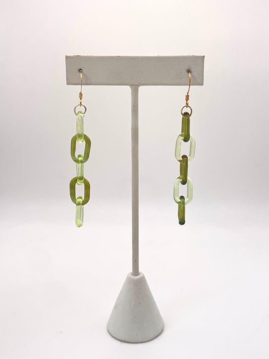 Micro Green Camo Mismatch Chain Earrings