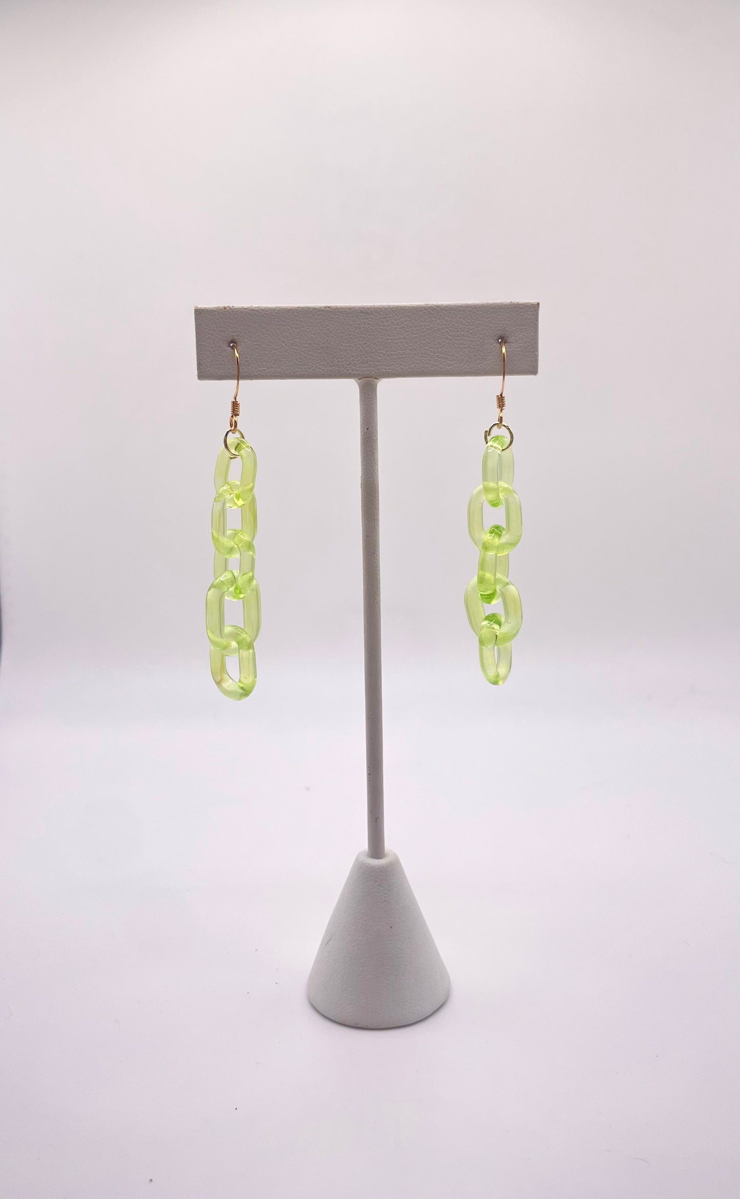 Micro Brat Limeade Glass Chain Earrings