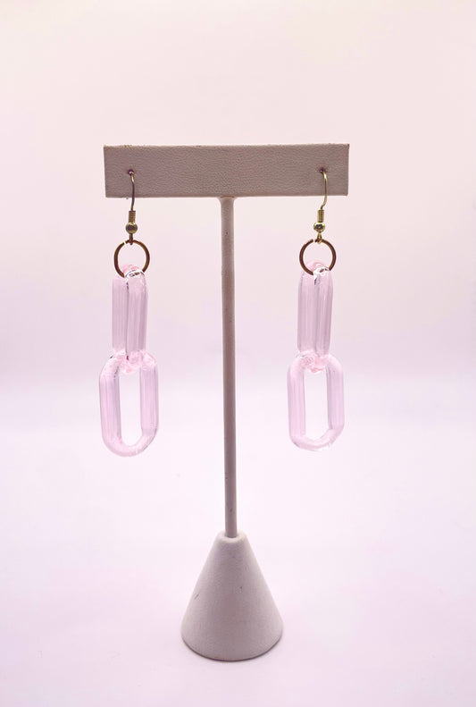 Pink Dahlia Glass Chain Earrings