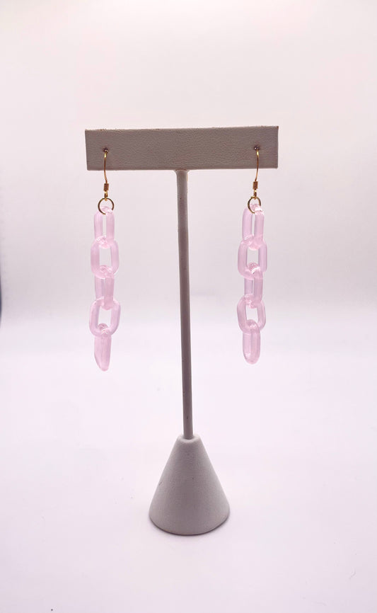 Micro Pink Lemonade Glass Chain Earrings