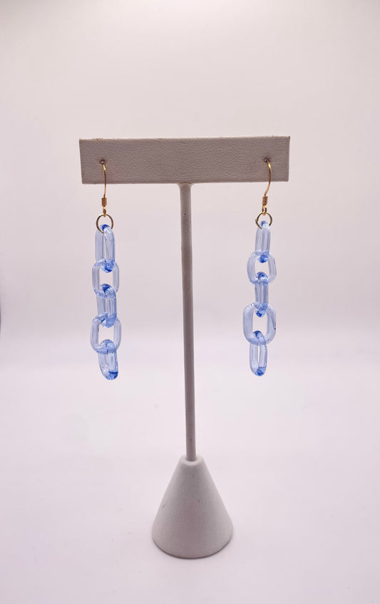 Micro Sky Blue Glass Chain Earrings