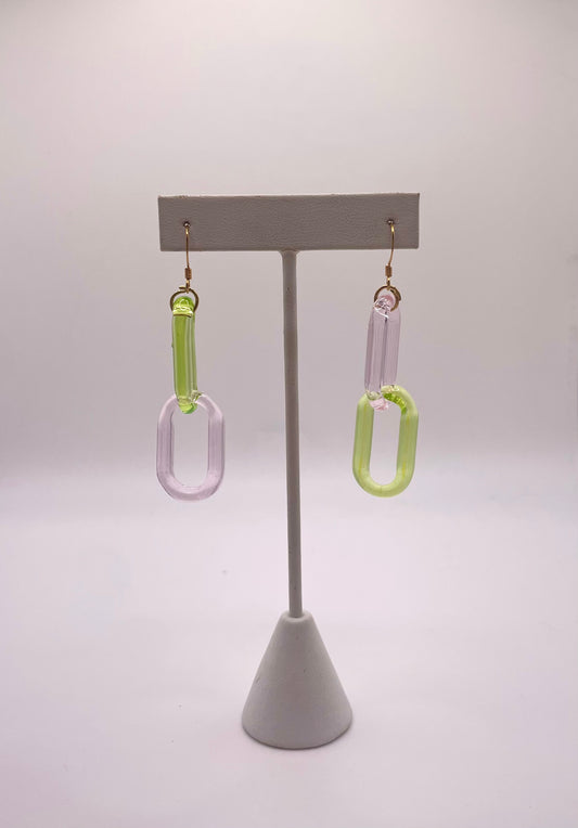 Watermelon Sugar Mismatch Glass Chain Earrings